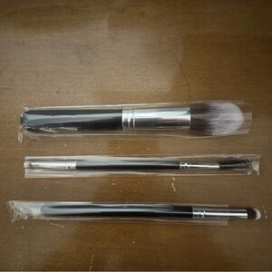 Set of Three Makeup Brushes in Black and Silver